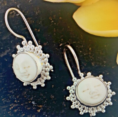 SAJEN SILVER BALI GODDESS Carved Sun Earrings in Sterling Silver 7.20 Grams