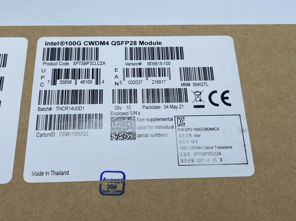 Módulo Intel 100G CWDM4 QSFP28 (SPTSBP3CLCZA) - Paquete de 10 sellados Foto 2 de 4
