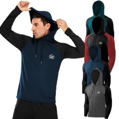 MEETYOO Herren Sportshirt Funktionsshirt Langarm Laufshirt mit Kapuze Sporttops