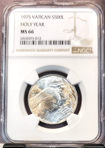1975 VATICAN SILVER 500 LIRE S500L HOLY YEAR NGC MS 66 BLAZING GEM TOP POP