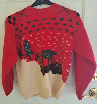 Christmas Holiday Pullover Sweater Unisex 100% Wool Hand Knit
