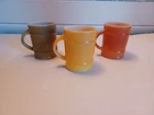 3 VTG ANCHOR HOCKING Fire King RANGER Barrel COFFEE MUGS Orange Yellow Green