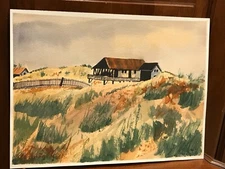 9"x12" Watercolor Painting Local Artist J Nixon's Estate Beach House Sand Dunes