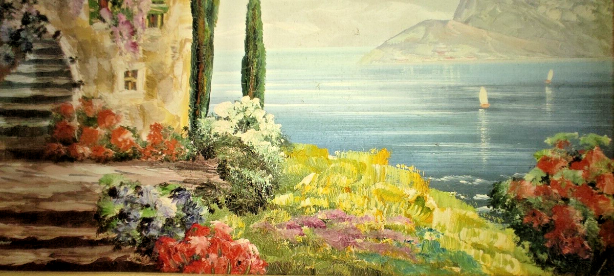 Luigi Sandini SIGNED oil Painting Italian seaside villa 16