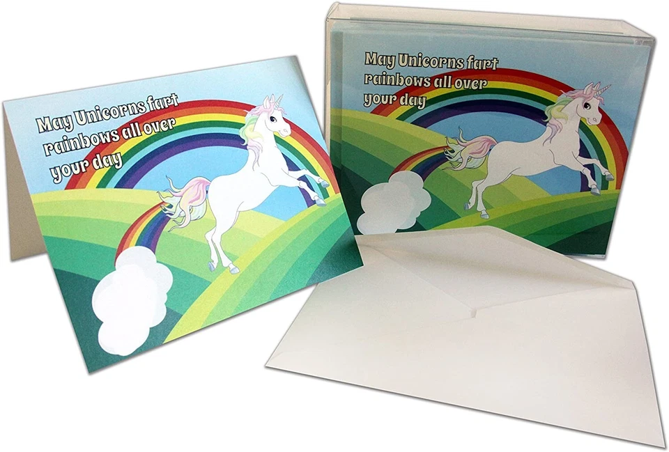 Tarjetas arco iris unicornio-en blanco interior con sobres-5,5"x4,25"-12 o 24 paquetes Foto 2 de 2