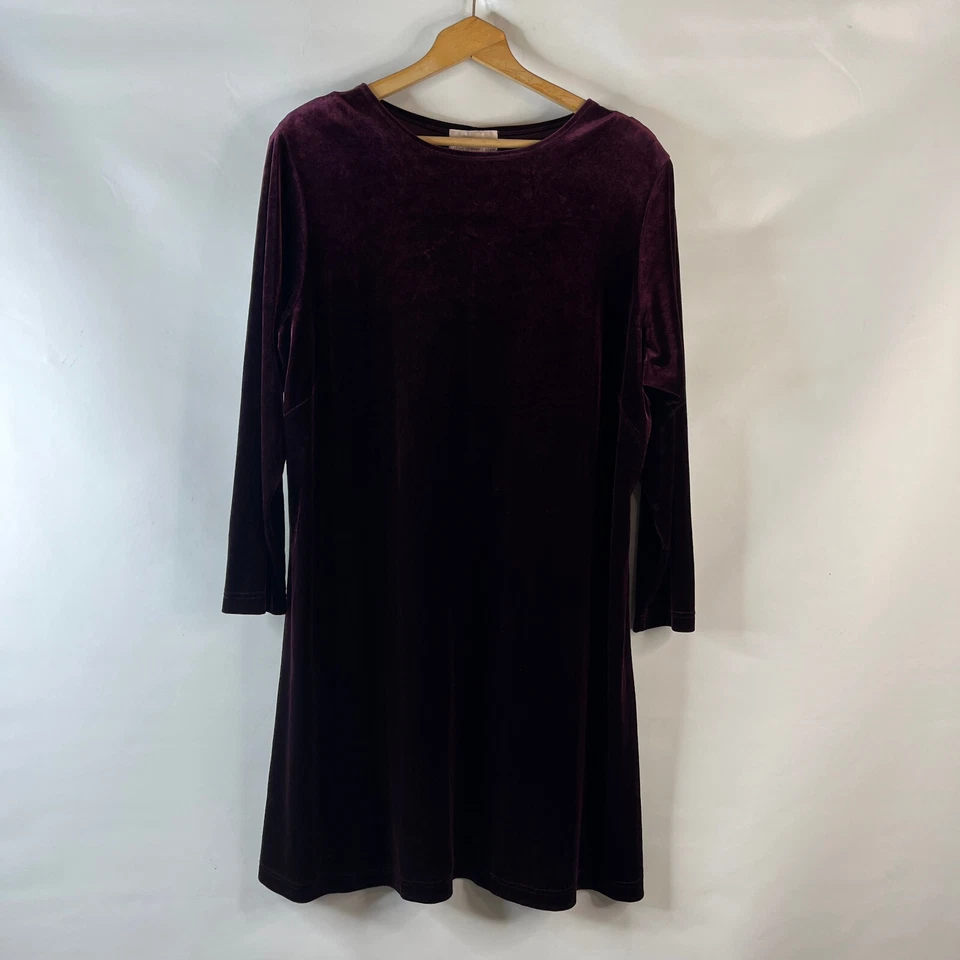 Платье цельнокроеное женское Susan Graver размер 1X бордовое бархатное с длинным рукавом - Изображение 2 из 4