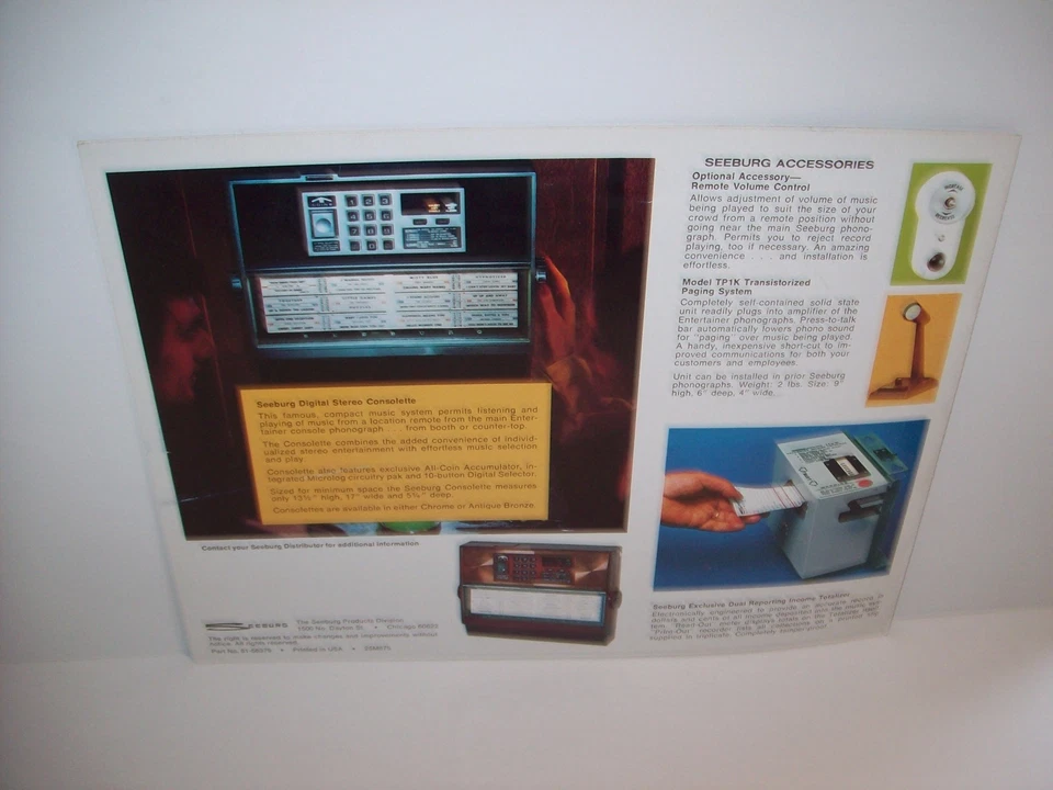 Seeburg STD2 Entertainers 1975 Original Jukebox Music Phonograph Promo Flyer - Image 4 of 4