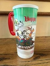 Disney Parks "Happy Holidays" Sleigh Ride Refillable Travel Mug Cup w/ Lid x3