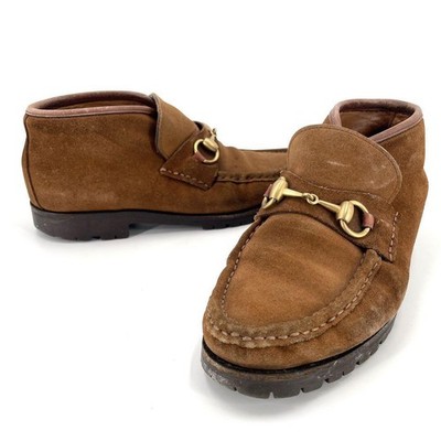 Womens GUCCI GUCCI High cut Chukka Boots Horsebit Suede Brown 23.5 Shoes Leather