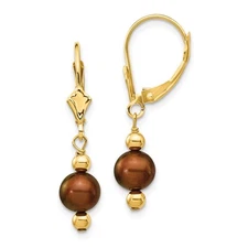14k Yellow Gold 5-6mm Freshwater Cultured Pearl Leverback Drop & Dangle Earrings