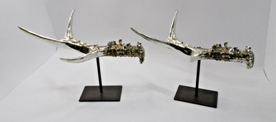 Silver Toned Faux Antlers, Unique Tabletop Home & Office Decor, 8 Inches Long