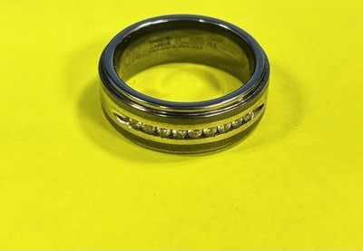 Tungsten Carbide Men s Wedding Band With 9 Diamonds 1/4 ct Total Weight. 
