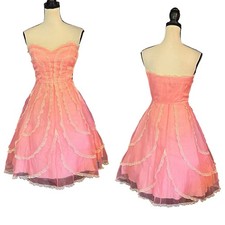 Vintage Y2K Betsey Johnson Evening Pink Sheer Mesh Lace Cupcake Tea Party Dress