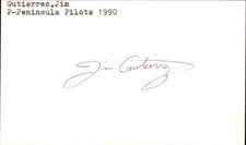 Jim Gutierrez Signed 3x5 Index Card Cut Pilots Autograph Den