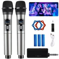 Wireless Pro UHF Dual Handheld Microphone System Set Rechargeable Karaoke Church