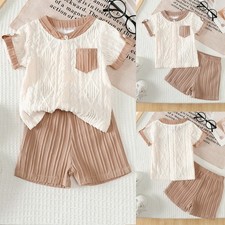 2PCS Toddler Baby Boys Jacquard Summer Outfits T-Shirt Tops + Shorts Clothes Set