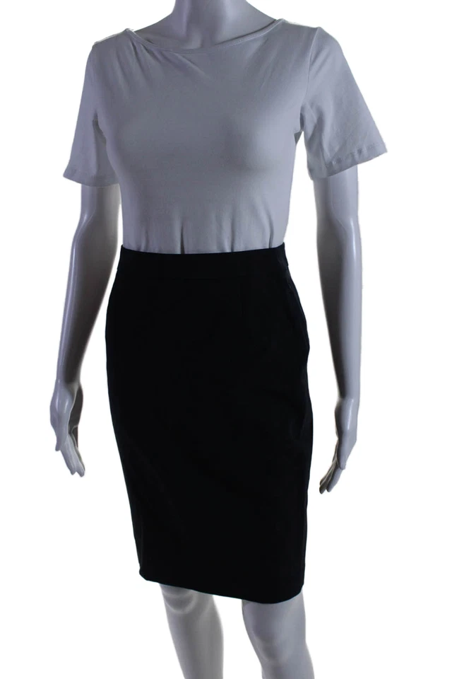 Falda lápiz Boss Hugo Boss para mujer cremallera trasera hasta la rodilla azul marino lana talla 10 Foto 2 de 4