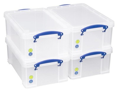 Really Useful Klar Kunststoff Aufbewahrungsboxen 9L 4er Pack mit Deckel UK Stapelbar