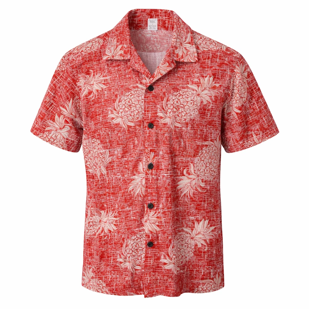 Palmwave Hawaii Red Pineapple Shirt 100% Cotton Size Large Tropical Aloha Casual
