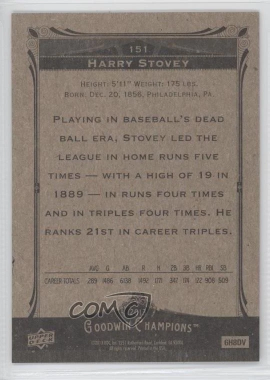 2013 Upper Deck Goodwin Champions Harry Stovey #151 - Image 2 of 2