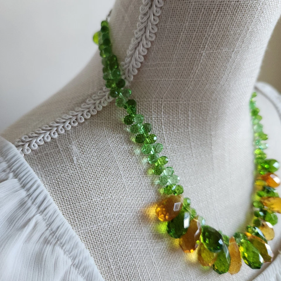 纯银绿色和琥珀水晶泪珠项链带匹配耳环 17 — 第 3/4 张图片