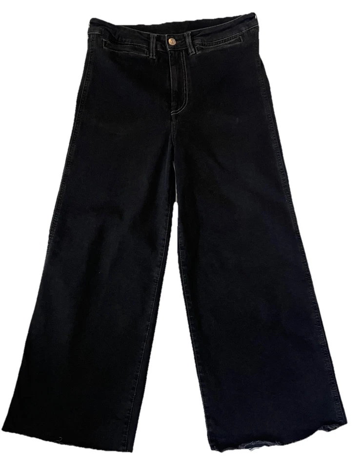 Pantalones de mezclilla H&M s 10 negros Jupe culotte cintura alta ropa para mujer Foto 2 de 4