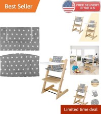 High Chair Cushion Set - Soft Cotton with Grey Star Pattern Anti-Slip Back