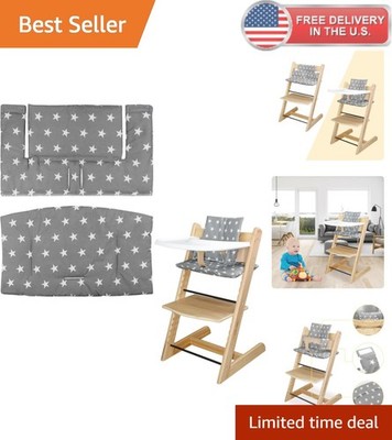 High Chair Cushion Set - Soft Cotton with Grey Star Pattern & Anti-Slip Back