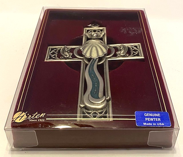 New! William J. Kirten 6" Silver Tone Pewter Cathedral Touch Baptismal Cross