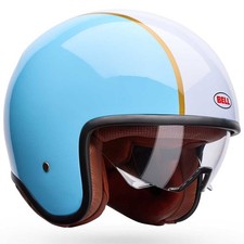 BELL TX-501 RALLEY BLUE WHITE MOTORCYCLE OPEN FACE HELMET WITH INTERNAL SUNVISOR