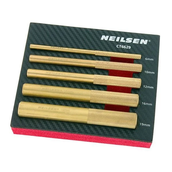 5 Piece Brass Drift Punch Set 6-19mm X 145mm in length Neilsen - 6629