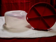 Tupperware Red cake carrier round with deviled egg carrier