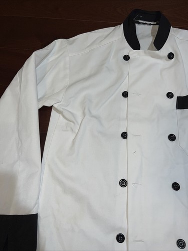 Chef Coat Food Jacket Black White Double Buttons Chest & Sleeve Pocket Size S - Picture 5 of 15