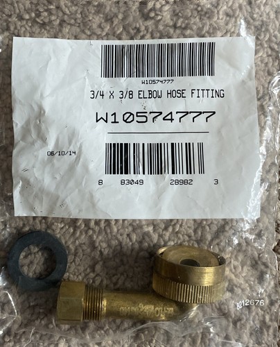 Genuine W10574777 Whirlpool Appliance Fitting 3/4 X 3/8 Elbow Hose Fitting