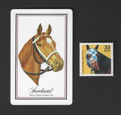 SECRETARIAT - VINTAGE PLAYING CARD & U.S. POSTAGE STAMP - MINT CONDITION