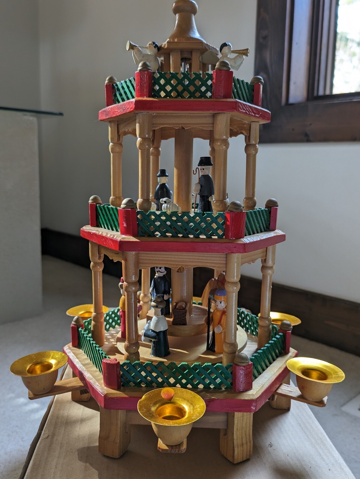 Vintage Lillian Vernon 3 Tier Wooden Christmas Nativity Candle Carousel