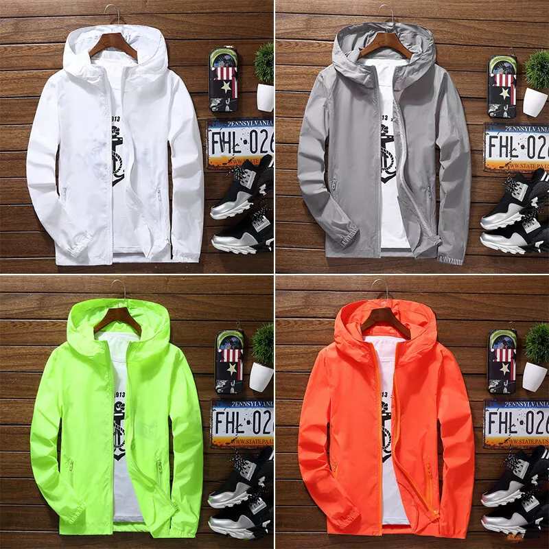 Men Outwear Lightweight Windbreaker Waterproof Rain Jacket Hooded Breathable US