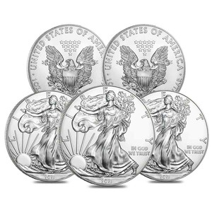 Lot of 5 - 2021 1 oz Silver American Eagle $1 Coin BU