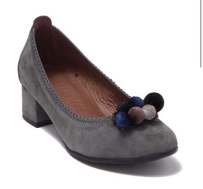 Hispanitas Jedda pompom pumps grey suede leather round toe size 37 US 6 