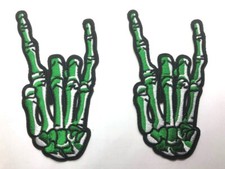 pair of Hand Finger WHITE Punk Rock Emo Pair Iron On Patch green