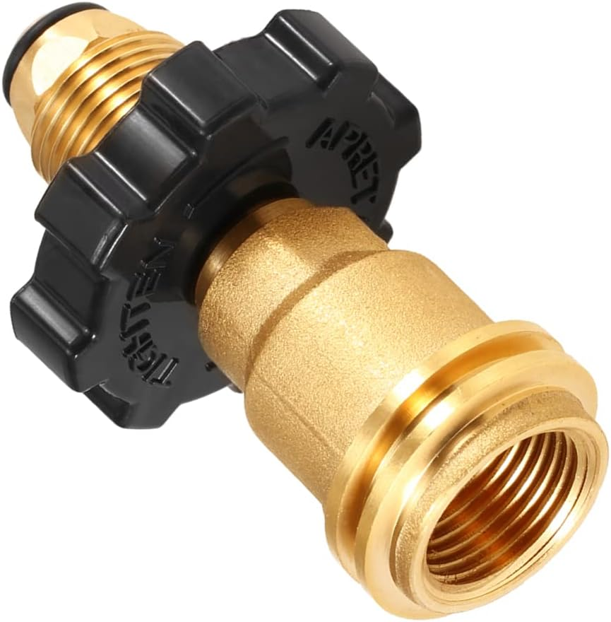 Brass Propane Tank Adapter with Wrench Converts POL LP Tank Service Valve to Qcc