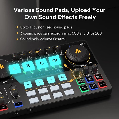 Maono Audio Interface Sound Card DJ Mixer All in One Portable Podcast Studio - Picture 4 of 7