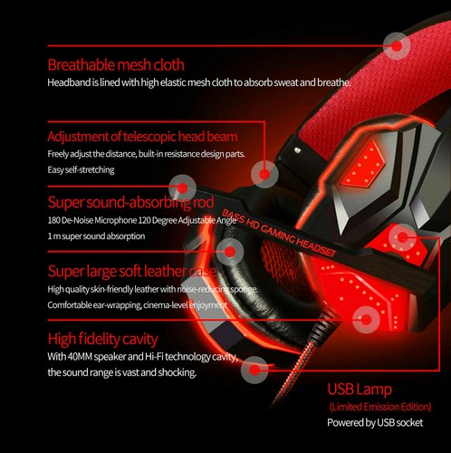 3.5mm Gaming Headphones Mic LED Headset Stereo Bass Surround For PC Xbox One PS4 - Picture 15 of 32