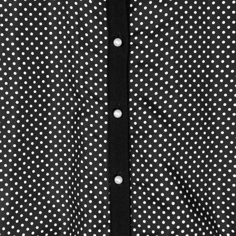 Cárdigan vintage Ralph Lauren para mujer negro blanco lunares mezcla seda suéter PL Foto 4 de 4