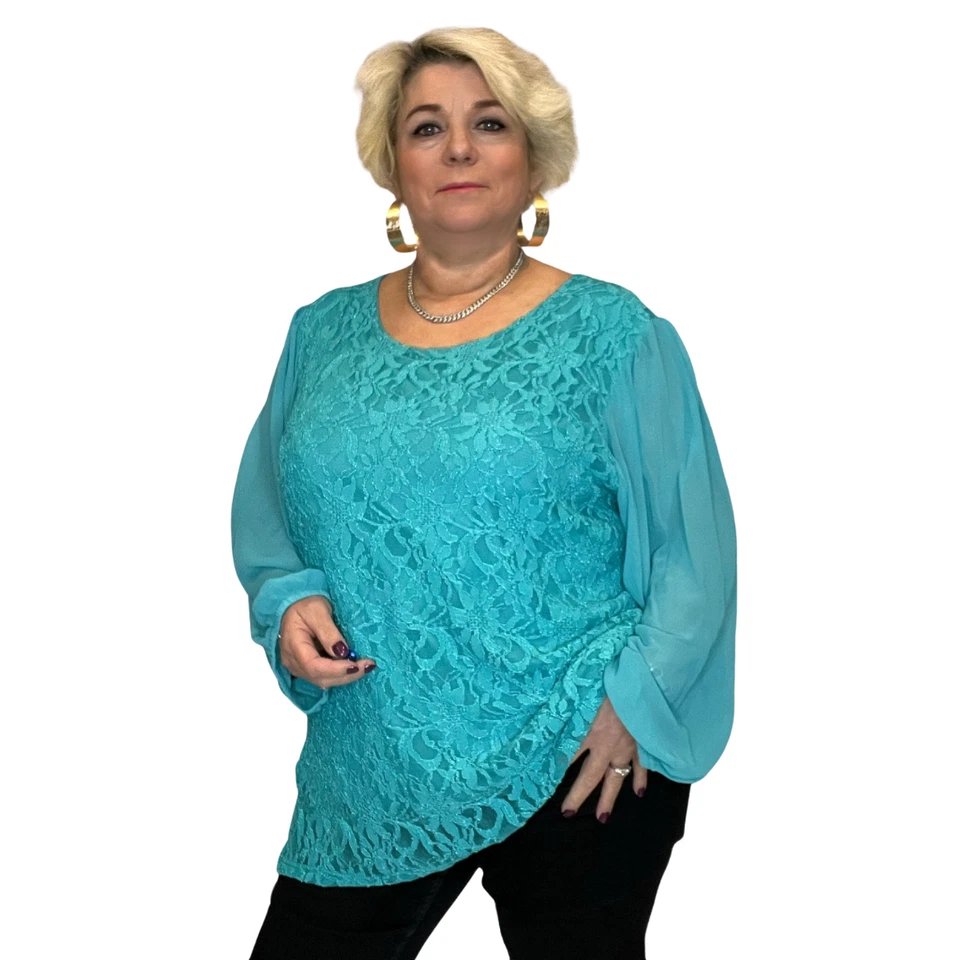 ROCKTHOSECURVES WOMENS BLOUSE LUXURY LACE WITH CHIFFON SLEEVE PARTY EVENING TOP - Image 4 of 4