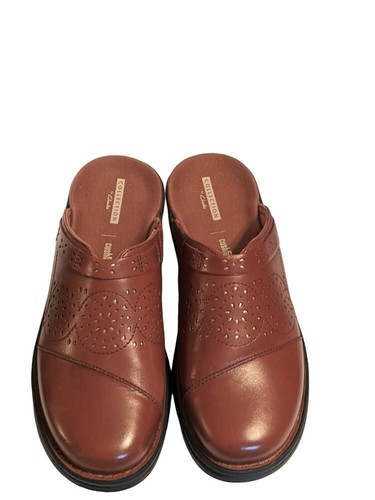 Clarks Comfort Collection Womens Wide Width Brown Leather Mules Clogs Size 9W | eBay