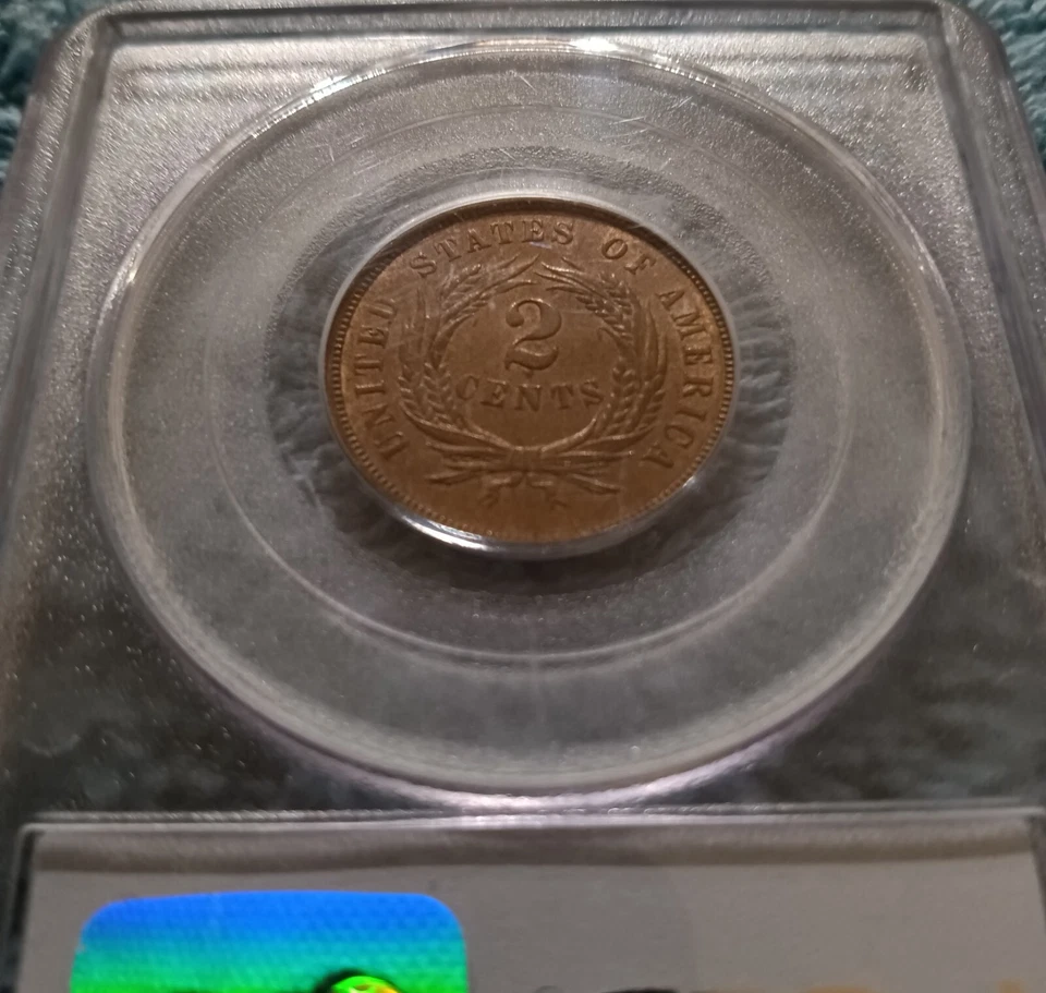 1865 Two Cents, PCGS MS-64 BN, Fancy 5, with significant red lustre - Image 4 of 4