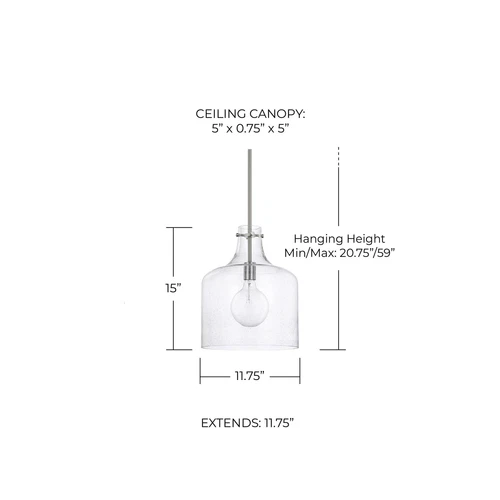 HomePlace Lighting 325712BN Crawford Urban/Industrial Clear Seeded Glass Jar ... - Picture 2 of 3