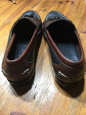 NEIL M Brown & Black Leather Tasseled Loafers Shoes Men display picture 2