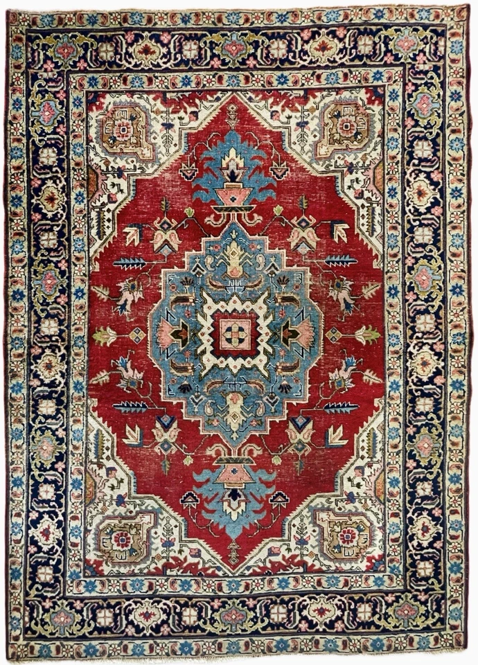 Excelente alfombra antigua Serapi anudada a mano exquisita 4’ 7” x 6’ 4” (INV170) Foto 4 de 4